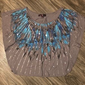 Flowy, feather, sequin top